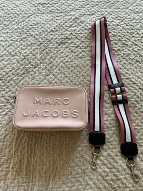 Marc Jacobs Blush Pink Camera Bag with Striped Shoulder Strap